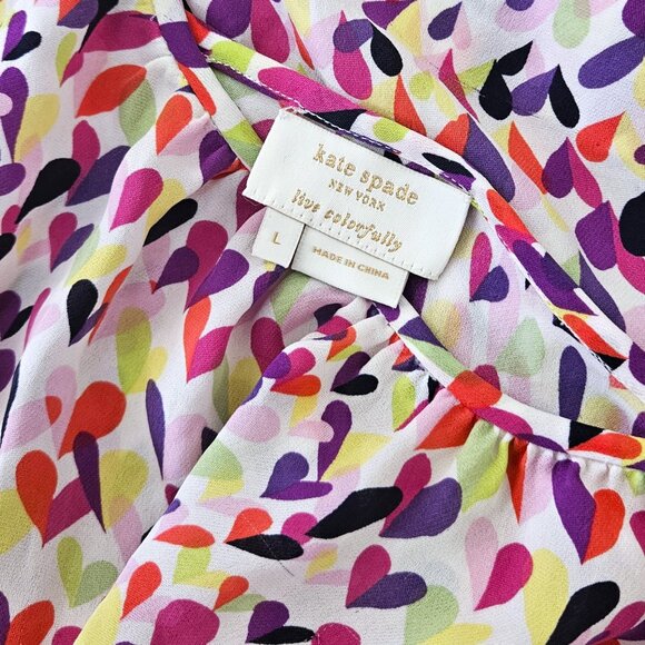 KATE SPADE - "Iris" Heart Print Silk Blouse Valentines Day - Picture 10 of 10